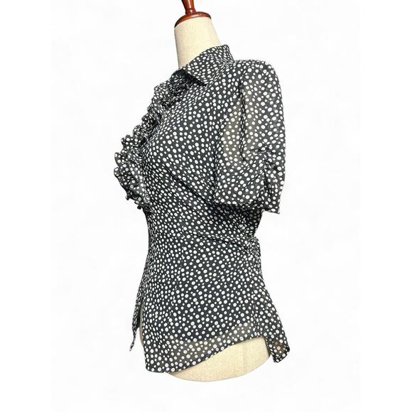 Y2K Spense Polka Dot Ruffle Trim Top Sz S Tie Waist Retro Business Office Siren - Picture 4 of 7